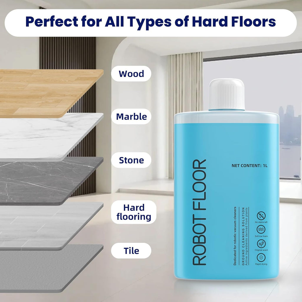 Floor Cleaning Solution, 1000 ml Original Flavor Compatible with Roborock Cleaning Solution, Residue & Streak Free, Suitable for All Robot Vacuum Cleaners and Wireless Wet Dry Dual-Use Vacuum Cleaners