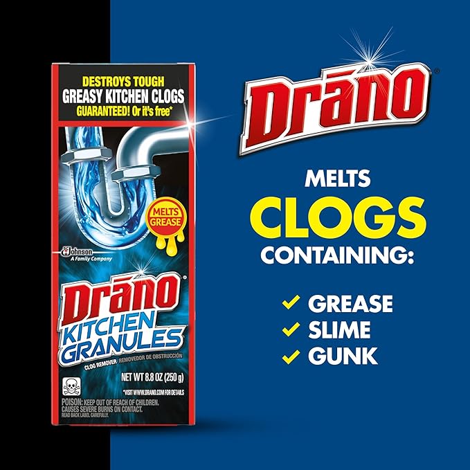 Drano Kitchen Granules Clog Remover, 8.8 oz (Pack of 3)