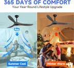 52" 3 Blade Ceiling Fan Without Light, Farmhouse Rustic Wooden Flush Mount Ceiling Fan no Light with Remote for Indoor/Outdoor - High End Silent Operation, Grey & Black, 52 Inch