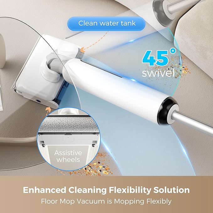 Wet Dry Vacuum Cleaner, 180° Lay-Flat Cordless Vacuum Mop Combo with Edge Cleaning, All-in-One Floor Cleaner for Hard Floors, Self-Cleaning, 35mins Runtime, LED Display, Voice Prompts