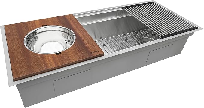 Ruvati 39-inch Workstation Kitchen Sink - Dual Tier Undermount Kitchen Sinks - 16 Gauge Stainless Steel Kitchen sink with Brushed Finish hides scratches - RVH8299