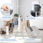 3 Tier Portable Clothes Drying Rackwith 4 Pulleys,Indoor and Outdoor Collapsible Rack Clothing with Shoe Drying Rack for Space Saving