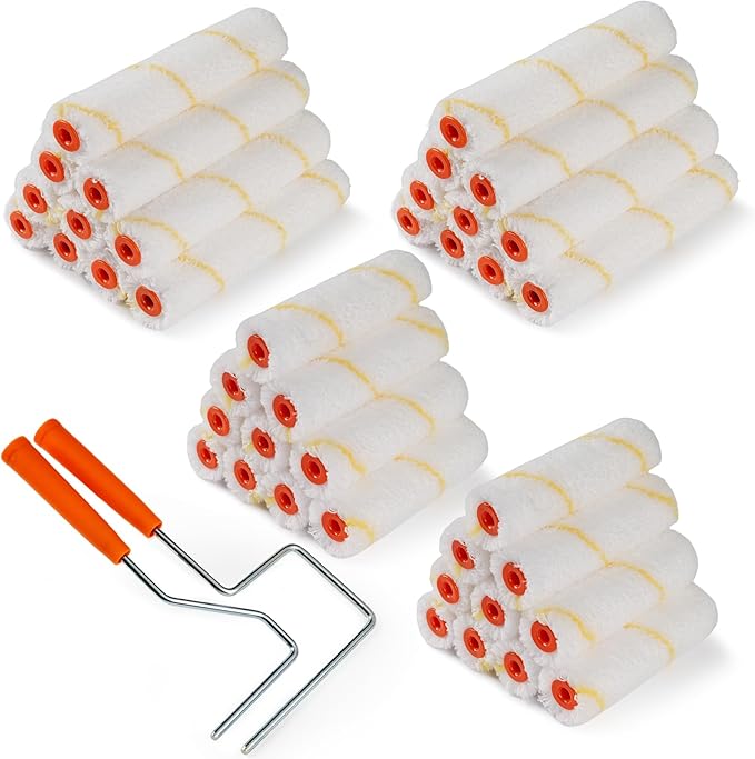 40 Pack Microfiber Paint Roller, 4 Inch and 6 Inch, Small Paint Roller Covers, 3/8 Inch Nap, Mini Paint Rollers for House Painting with Paint Roller Frame, Wall Painting Tool