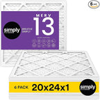Simply 20x24x1 Air Filter, Merv 13, MPR 1500, 6 Pack, For Home AC Furnace & HVAC (Actual Size: 19.75"x23.75"x0.75") DUST, Pet, & Allergy Control