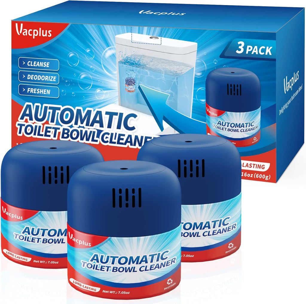 Vacplus Toilet Bowl Cleaners - 3 Pack, Automatic Long-Lasting Toilet Cleaner Bottles, Easy-to-Use & Powerful Cleaning