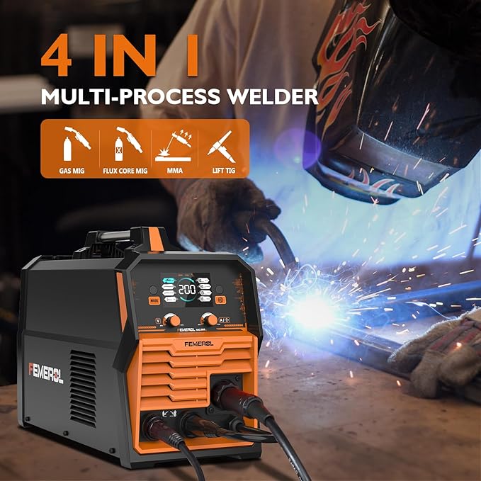 200A MIG Welder,4 in 1 Gas MIG/Gasless Flux Core/Stick/Lift TIG Multi-process Welding Machine Large LED Display 110V/220V Multi Welder