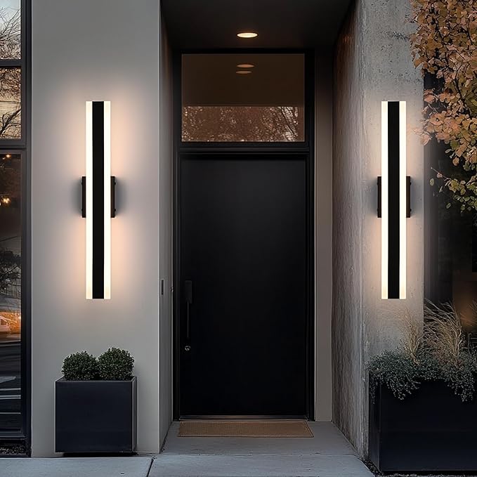 TODOLUZ 2-Pack 24-Inch LED Outdoor Wall Light Fixture, IP65 Waterproof 17W Exterior Linear Wall Mount Lighting, 5 Color Temperature Mode (3000K/3500K/4500K/5000K/6000K)