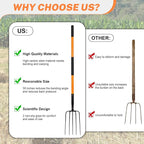 5 Tine Pitchfork for Gardening, Heavy Duty Pitchfork with Fiberglass Handle, Garden Fork for Mulching, 58 Inches
