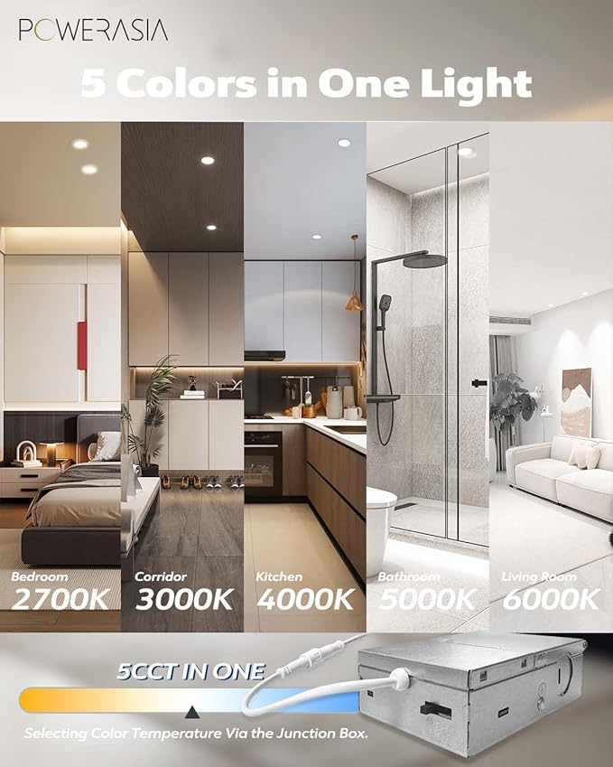 12 Pack 6 Inch Ultra-Thin LED Recessed Ceiling Light with Junction Box, Recessed Lighting 6 Inch 5000K Dimmable Daylight, 15W 220W Eqv, 1200LM High Brightness - ETL and Energy Star Certified