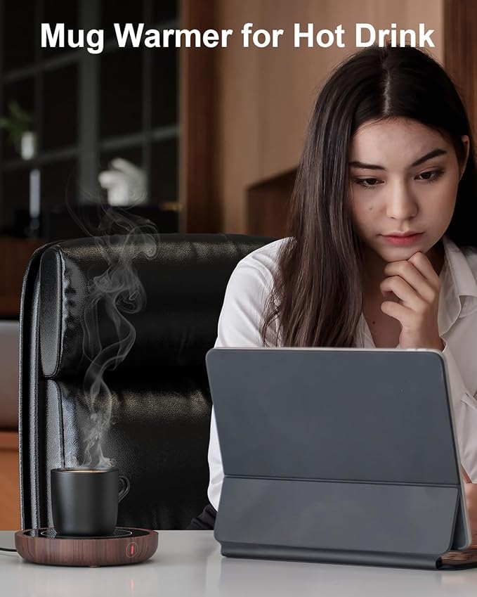 SWEETFULL Coffee Mug Warmer, 36W Electric Cup Warmer for Desk with 3-Temp Settings Advanced Temperature-Controlled Heating Coffee Gifts Accessories for Women Men Milk, Tea, Candle - Wood