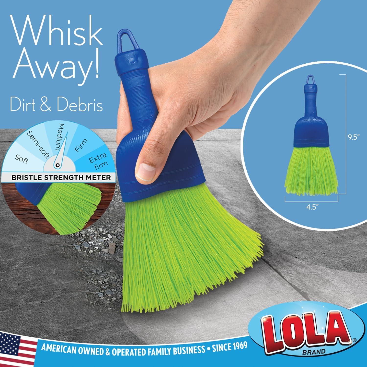 LOLA Whisk Broom, Hand Brush, 6 Pack, Durable Bristles, Whisks Away Dirt & Debris, Compact, Hang Hole for Easy Storage, Indoor/Outdoor