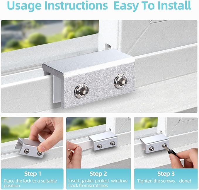 Window Locks 4 Sets Sliding Window Lock with Key for Vertical Horizontal Sliding Windows Doors Adjustable Aluminum Window Stop for Up and Down Home,Bedroom,Office(Silver Large)