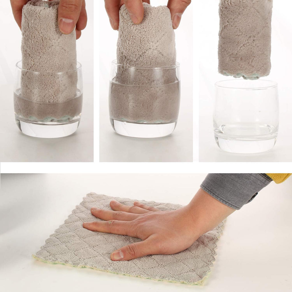 kimteny Cleaning Cloths Kitchen Towels Microfiber Washcloths Lint Free Dish Cloth Reusable Dishtowels Household Super Absorbent Fast Drying, 10"x10", Pack of 5 (Green-Grey)