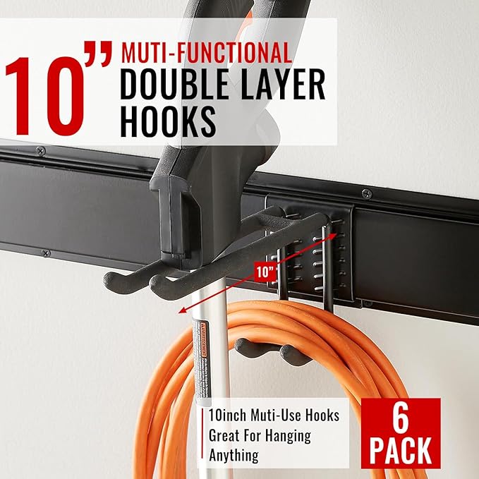 Wall Mount Tool Storage Rack, Garage Organization, Heavy Duty Garage Storage Tool Organizer, Garden Tool Wall Hooks and Hangers, Hold Up to 350lbs Black