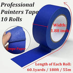 Premium Painter's Tape, 10 Rolls Blue Tapes Painters Tape, 1.88in x 60.1yds, General Purpose Masking Tape, Multi-Surface Painting Tape for Painter, DIY Crafts Arts, Indoor & Outdoor Use, Easy Removal