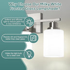 Ascher Bathroom Light Fixtures, 3-Light Vanity Light Over Mirror, Brushed Nickel Wall Sconces with Milky White Frosted Glass Shades, Wall Lamp for Living Room Bedroom, E26 Base(Bulbs Not Included)