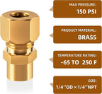 Brass compression tube pipe fitting connector Straight Coupling Adapter 1/2" Tube OD x 1/4" NPT Female Connector 6pcs (1/2od to 1/4npt)
