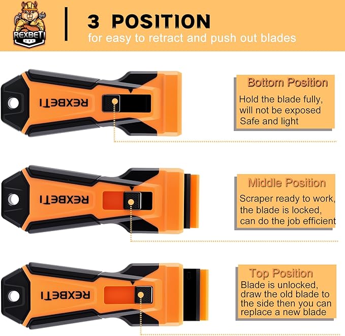 REXBETI Razor Blade Scraper Tool, 2 Pack Razor Scraper with Extra 314Pcs Razor Blades -14Pcs Metal and 300Pcs Plastic Blades, Cleaning Scraper Tool, Cooktop, Paint, Glass Scraper