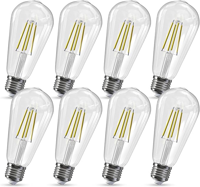 Jensense Edison Light Bulbs E26 LED Bulb 60 watt Equivalent Dimmable Light Bulbs 5000K Daylight Cool White Vintage 7W Edison Bulbs 110V 120V 800 Lumen CRI90, 8 Pack