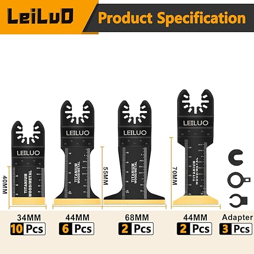 LEILUO 20 Pcs Titanium Multitool Blades Kit Extra-Long & Wide Oscillating Saw Blades with Storage Bag Universal Oscillating Tool Accessories for Wood Nails Drywall Fits DeWalt Makita and More
