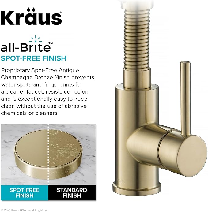 KRAUS Bolden 2-in-1 Commercial Style Pull-Down Single Handle Water Filter Kitchen Faucet in Spot-Free Antique Champagne Bronze with Purita 2-Stage Under-Sink Filtration System