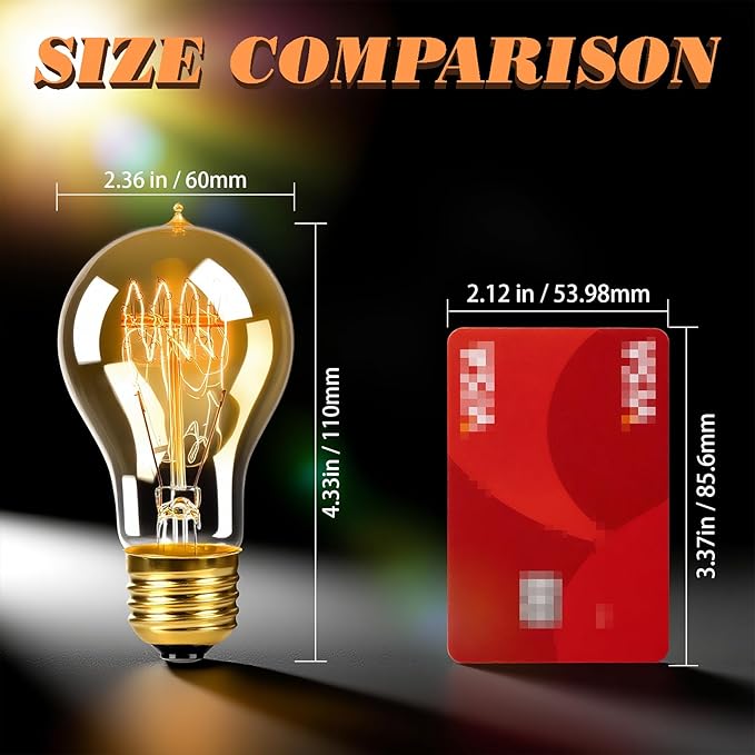 A19 Edison Light Bulbs 60w, Warm Amber, E26 Base Dimmable Vintage Bulbs for Decorative Lighting & Home Decor (Pack of 8)
