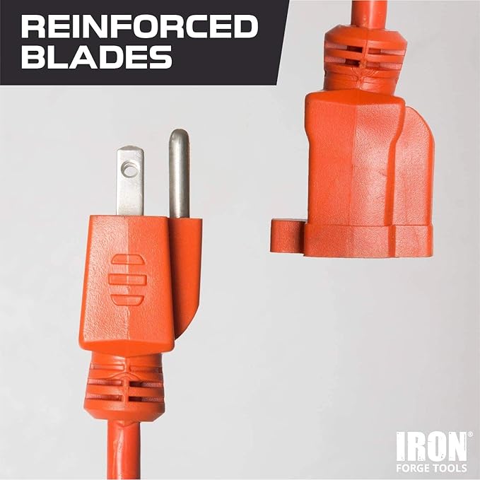 IRON FORGE CABLE 100 Ft Orange Extension Cord - 16/3 SJTW Heavy Duty Outdoor Extension Cable with 3 Prong Grounded Plug for Safety - Great for Garden & Major Appliances