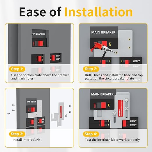 Generator Interlock Kit Compatible with Siemens or Murray 150 Amp or 200 Amp Panels, Interlock Kit with 7/8 to 1 1/4 Inch Spacing Between Main and Branch Breaker