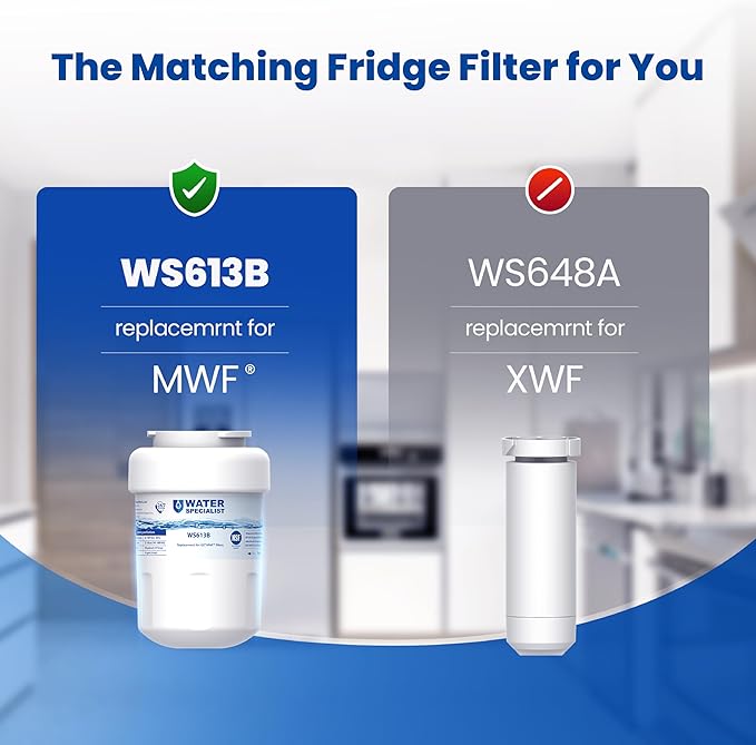 Waterspecialist WS613B Replacement for GE® MWF®, SmartWater® MWFP, MWFA, GWF, HDX FMG-1, WFC1201, GSE25GSHECSS, RWF1060 Refrigerator Water Filter4 Filters