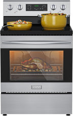 Empava 30" Electric Range,4.8 Cu.Ft Oven, Radiant Ceramic Cooktop, 4 Elements, Steam Clean, Freestanding & Slide-in Stove,Stainless Steel, 240V
