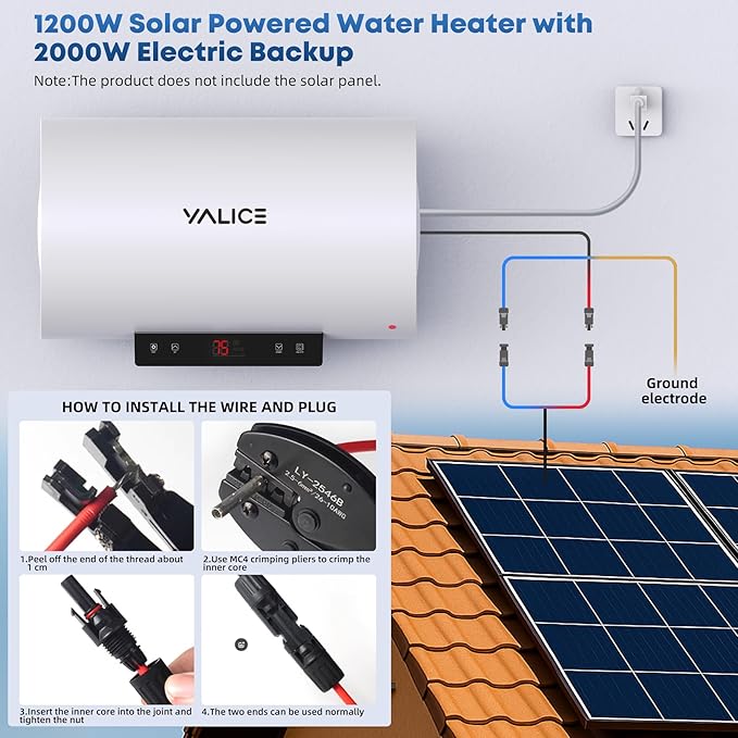 YALICE Water Heaters, Solar Power Water Heater Electric, 2200 Watts Hot Water Heater, 21 Gallons Electric Heater, without Solar Panel, YLS80GF