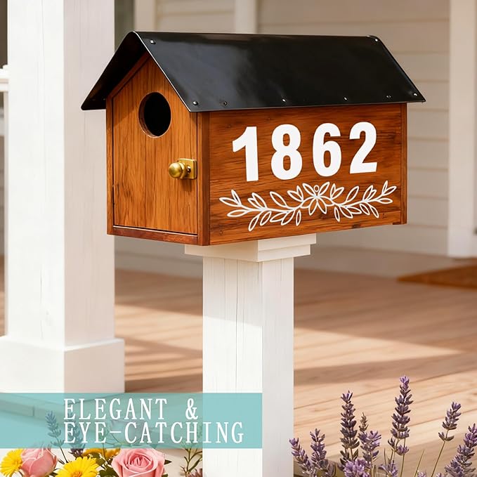 Reflective Mailbox Numbers 4 Inch (0-9) for Outside House Address Number Stickers for Mail Box White Self-Adhesive Stickers-Waterproof and UV Resistant Signs, Door, Address Farmhouse Decor(6 Sets)