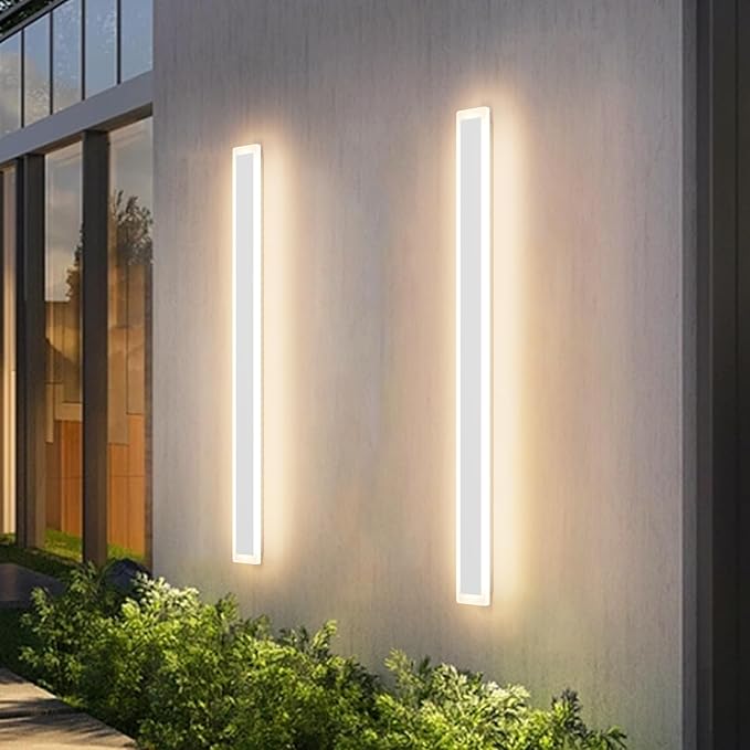 Aipsun 2 Pack Outdoor Wall Lights, LED Exterior Light Fixtures Wall Mount, Modern Porch Lights Wall Sconce, Long LED Linear Outside Lighting for Garage, Front Door 3000K