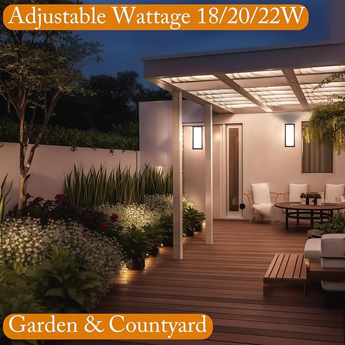 Black 18/20/22W 14in Outdoor Wall Light Fixtures, IP65 Waterproof, 3-Color Temp Adjustable Porch Lights, Modern dawn to dusk Exterior Sconces for House, Front Door, Walkway, Wall Mount,2 Pack