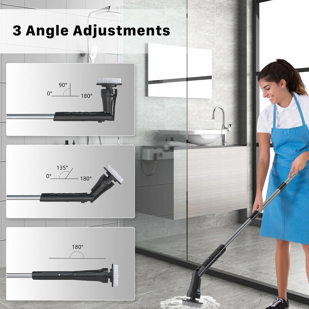 Electric Spin Scrubber, Hillyfe Power Shower Cleaning Brush with 7 Replaceable Brush Heads, IPX7 Waterproof, 2 Speeds (300/400 RPM) Electric Scrubber with Wall Mount Hook for Bathtub, Floor，Black