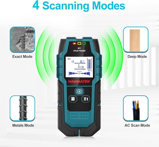 HANMATEK Stud Finder Wall Scanner Detector with Pro Smart Sensor,Audio Alarm and HD LCD Display,5 in 1 Upgrade Wood Exact Mode Stud Finder Tool for The Center Edge of Metal,Studs,AC Wire,Pipe