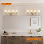 Wall Light Fixtures 4-Light Over Mirror, Gold Vanity Lights with White Frosted Glass Shade, Wall Sconces for Bathroom Washroom Kitchen T001GD-L4