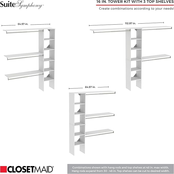 ClosetMaid SuiteSymphony Closet Organizer with Shelves and 2 Drawers, 16-Inch-Natural Gray
