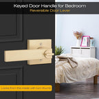 EHOMEWARE 4 Pack Keyed Alike Entry Door Handles with Lock Gold Door Lever Set, Outdoor/Indoor Bedroom Bathroom Use with Keys, Exterior Door Levers