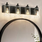 4-Light Bathroom Light Fixtures, Black Vanity Light with Cylinder Clear Glass Shade, Modern Vanity Lighting Fixtures Over Mirror, VL143-MB-4