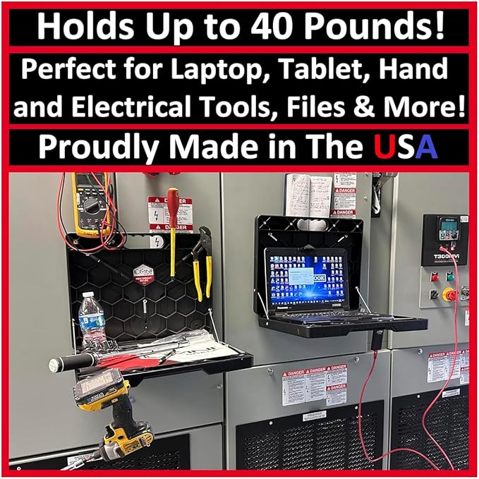 The OmniShelf Magnetic Portable Workstation + Toolbox, Computer & Laptop Stand, Multimeter Case, Utility Shelf w/ 40 lb Capacity, Hands Free Workstation Attaches to HVAC, Trucks & More (3 Count)