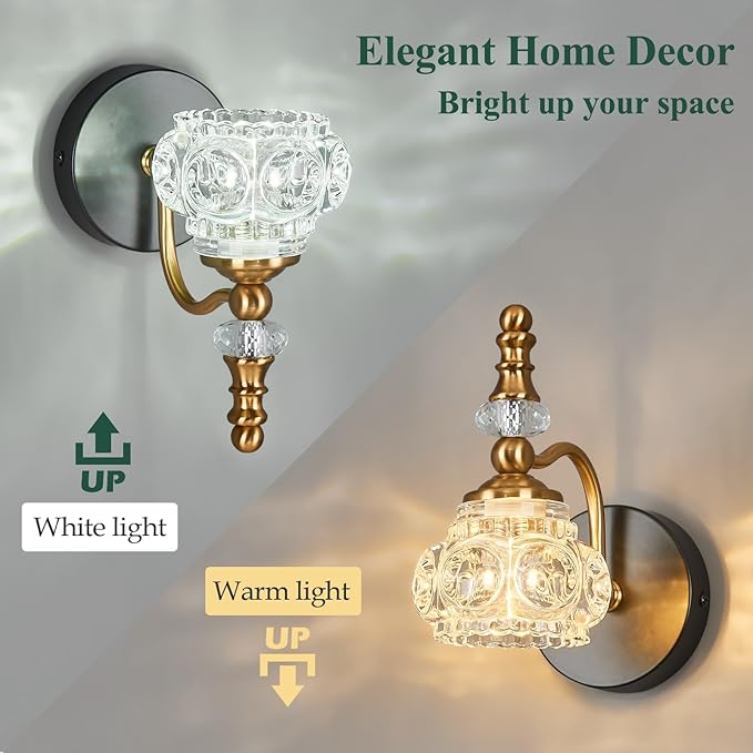 Modern Wall Sconces Set of Two Black Gold Vintage Indoor Glass Wall Lamp Bathroom Vanity Light Fixture Wall Mounted Room Sconce Wall Lighting
