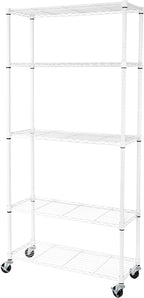 Seville Classics UltraDurable Heavy Duty NSF Solid Steel Wire Rack Storage Unit, Organizer for Garage, Warehouse, Office, Restaurant, Classroom, Kitchen, White, 5-Tier Shelving, 36" W x 14" D