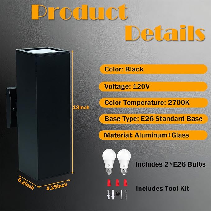 Up Down Outdoor Wall Lights, Dusk to Dawn Outdoor Lighting Fixtures Wall Mount, Matte Black Front Porch Light, Outdoor Wall Lantern for Patio, Garage, Front Door - ETL Listed