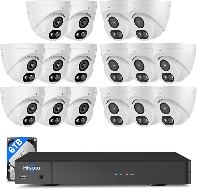 【6TB HDD】 Hiseeu 12MP NVR Security Camera System, 16 Pcs 4K/8MP Wired PoE Security Cameras, 121°Wide View, 2 Way Audio, Color Night Vision, Human Vehicle Detect, Home CCTV Surveillance Outdoor&Indoor