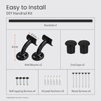 Meranti Aluminum Handrail for Indoor or Outdoor Steps and Stairs – Hand Rails for Elderly – DIY Complete Stair Railing Kit (AHR, Black, 4' Length)