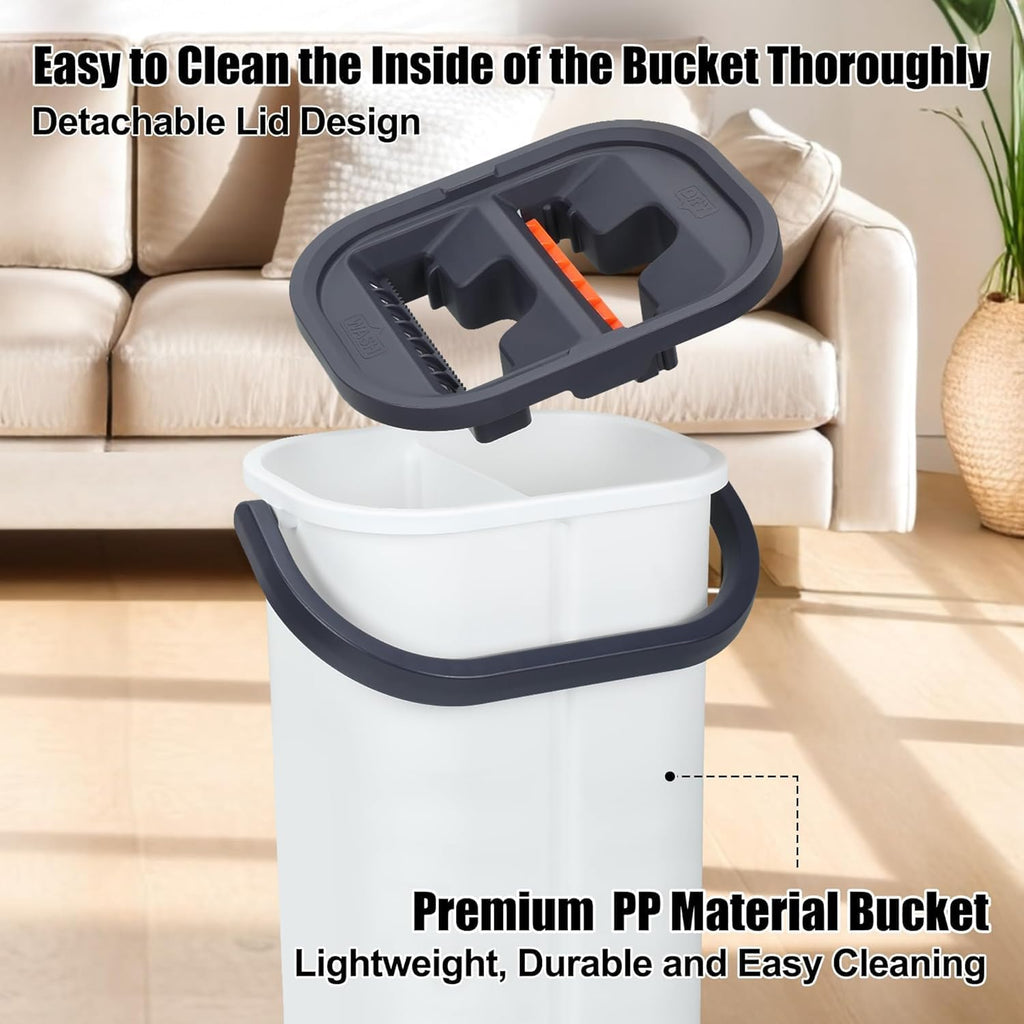 Easywring Washable Mop and Bucket with Wringer Set for Home, Durable and Sturdy Aluminum Flat Mop Head, 2-Chamber, Wet and Dry for All Surfaces, with 8 Reusable Microfiber Mop Pads 13 inch (16 Inch)