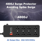 20Amp Power Strip Surge Protector, Durable Metal 8-Outlet with Heavy Duty 20 Amp 6Ft 12 Gauge Extension Cord, for Garage, Workshop & Industrial Use with 6-20R T-Slot Outlets, 4800J