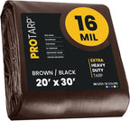 PROTARP Extra Heavy Duty 16 Mil Tarp Cover, Waterproof, UV Resistant, Rip and Tear Proof, Poly Tarpaulin with Reinforced Edges for Roof, Camping, Patio, Pool, Boat. (Brown/Black 20′ X 30′)