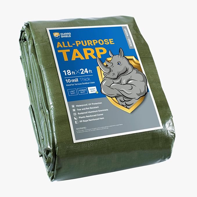 GUARD SHIELD Heavy Duty Tarp 18x24 Feet Green Multi Purpose Thick Waterproof Poly Tarp Cover 10mil
